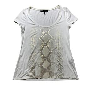 White House Black Market Womens S White & Gold Metallic Snakeskin Print Shirt